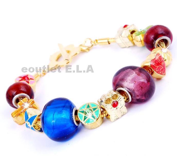 BLUE N PURPLE EUROPEAN CHARM BRACLET-21cm